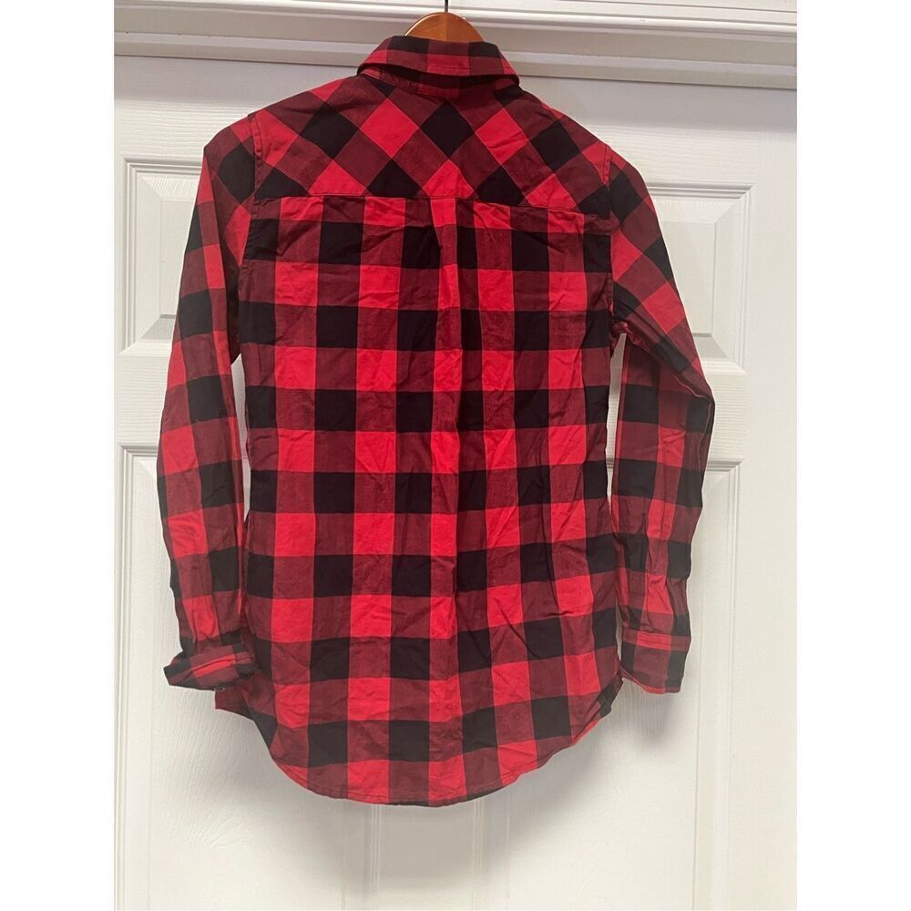 UNTUCKit Dylan Red & Black Buffalo Check Black Pearl Snap Button Down Shirt sz 0 - Picture 7 of 9